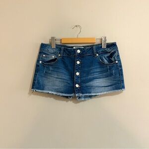 ✌️2/$10✌️ Vintage Y2K Low Rise Denim Skort Button Up Front Frayed